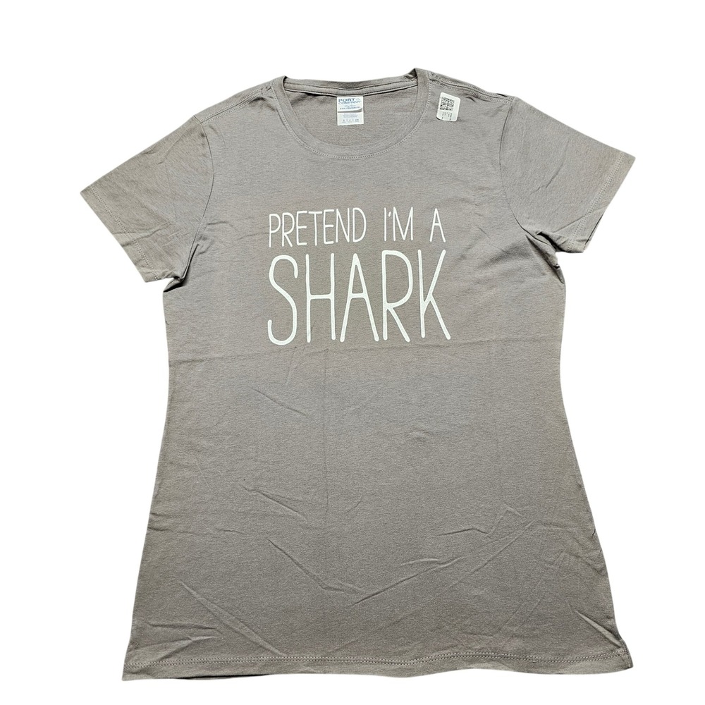 Port‎ & Company Pretend I'm A Shark Graphic Tee Grey Womens Small Humor Shirt